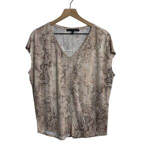 White House Black Market Tan Snake Print Short Sleeve Blouse Sz S